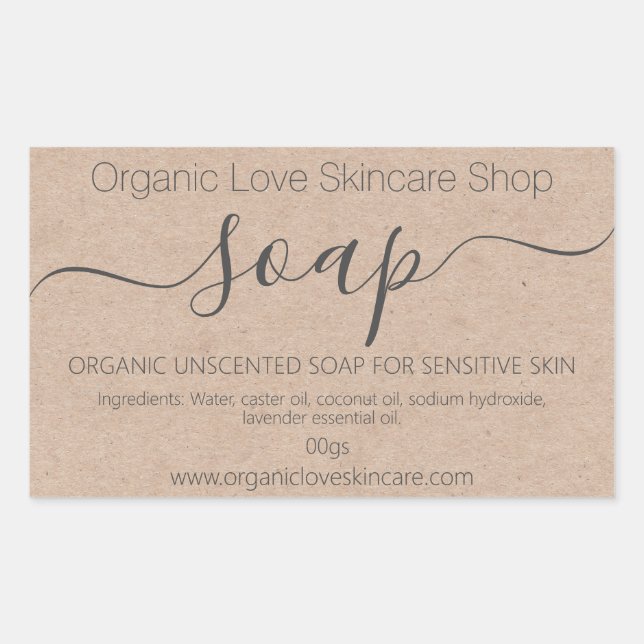 Kraft Handmade Soap Rectangular Sticker (Front)
