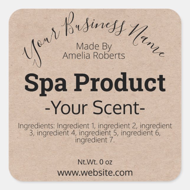 Kraft Handmade Spa DIY Product Labels (Front)