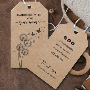 Kraft Handmade with love social media thank you Gift Tags