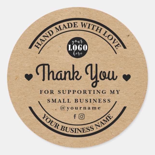 Kraft handmade with love | thank you sticker (Front)