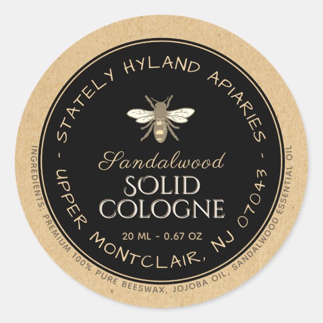 Kraft Handwritten Beeswax Product Label Black (Front)