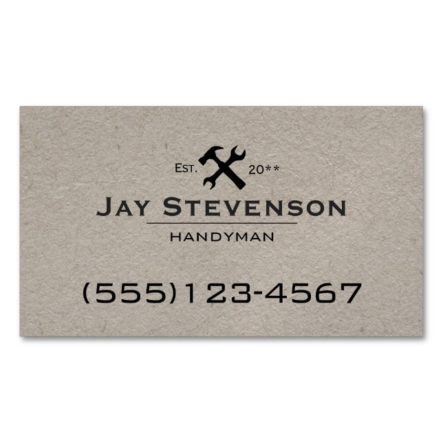  Kraft Handyman Home Repair Hammer and Wrench  Magnetic Business Card (Front)