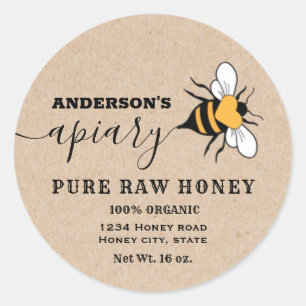 Kraft heart bee script apiary honey jar label