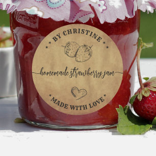 Kraft Heart Handmade With Love Strawberry Jam  Classic Round Sticker