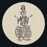Kraft Holiday Christmas MERRY CHRISTMAS Snowman Classic Round Sticker<br><div class="desc">Stickers</div>