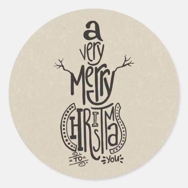 Kraft Holiday Christmas MERRY CHRISTMAS Snowman Classic Round Sticker (Front)