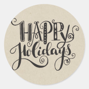 Kraft Holiday Christmas Tree HAPPY HOLIDAYS Classic Round Sticker