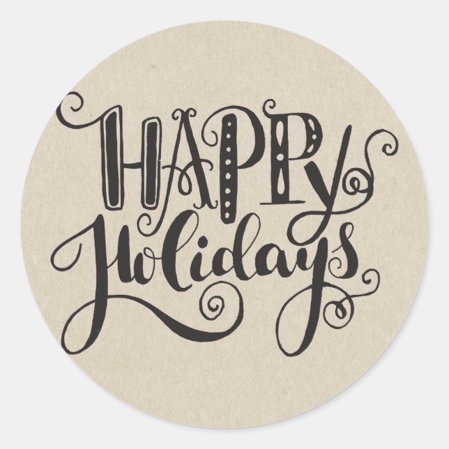 Kraft Holiday Christmas Tree HAPPY HOLIDAYS Classic Round Sticker (Front)