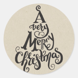Kraft Holiday Christmas Tree MERRY CHRISTMAS Classic Round Sticker