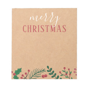Kraft, Holly & Pine Merry Christmas Notepad