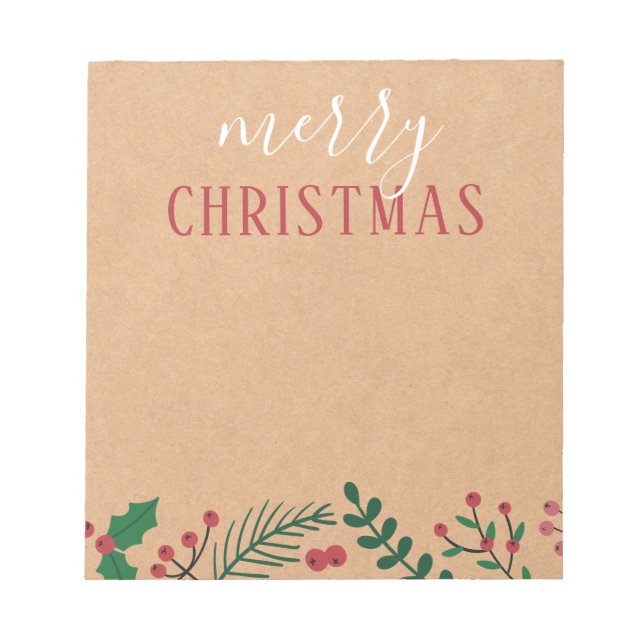 Kraft, Holly & Pine | Merry Christmas Notepad (Front)