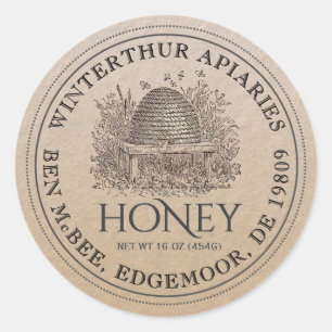 Kraft Honey Jar Label (Vintage Skep) Dotted Border