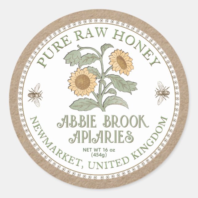 Kraft Honey Jar Label Vintage Sunflower and Bees (Front)