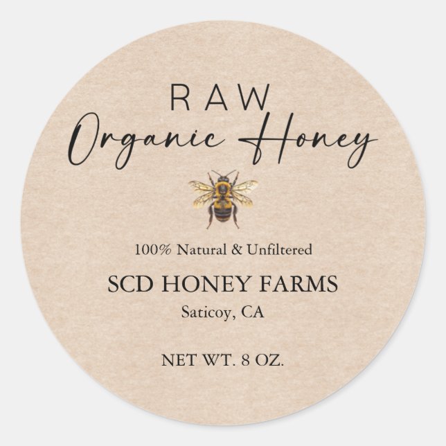 Kraft Honey Jar Labels | Custom Honey Labels (Front)