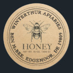 Kraft Honey Jar Vintage Bee Sticker<br><div class="desc">This kraft label has editable fields to comply with the requirements listed by the National Honey Board; the word honey, your business name, personal name, address, and net weight of honey in grams and ounces must be included if you sell your honey. Includes vintage bee illustration and double border. Net...</div>