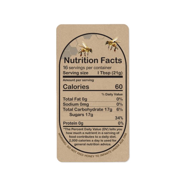Kraft Honey Nutrition Fact Bee Comb Infant Warning Label (Front)