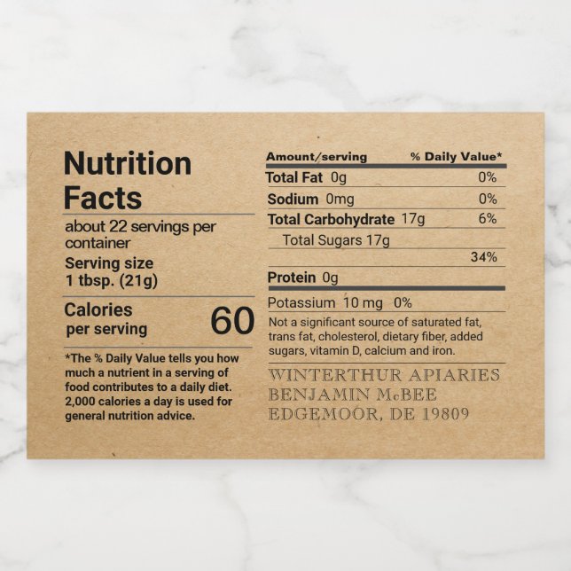 Kraft Honey Nutrition Facts Label Rectangle (Single Label)