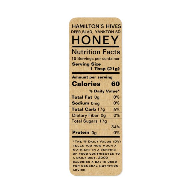 Kraft Honey Nutrition Facts Return Address Label (Front)