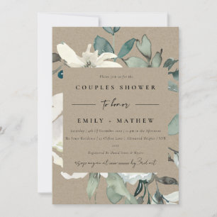 KRAFT IVORY WHITE FLORA WATERCOLOR  COUPLES SHOWER INVITATION