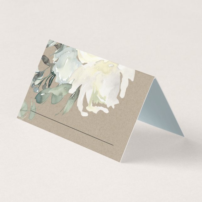 KRAFT IVORY WHITE FLORAL BUNCH WEDDING PLACE CARDS (Front)