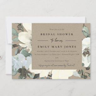 KRAFT IVORY WHITE FLORAL WATERCOLOR  BRIDAL SHOWER INVITATION