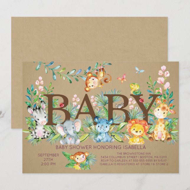 Kraft Jungle Gender Neutral Baby shower Invitation (Front/Back)