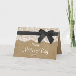 Kraft, Lace & Black Bow Happy Mother's Day Card