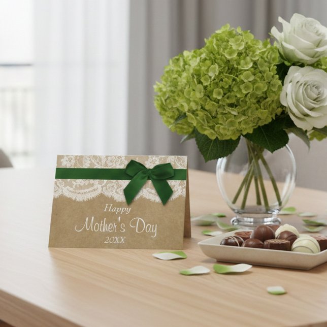 Kraft, Lace & Green Bow Happy Mother's Day Card (Creator Uploaded)
