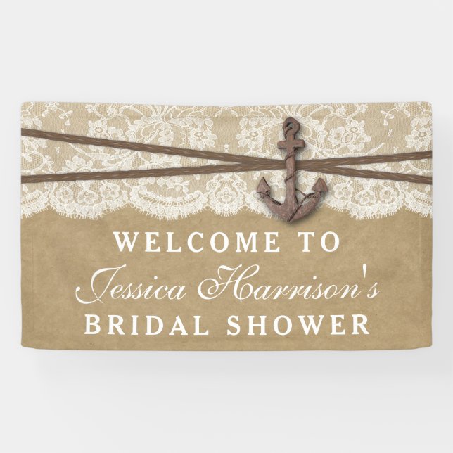 Kraft, Lace & Nautical Anchor Beach Bridal Shower Banner (Horizontal)
