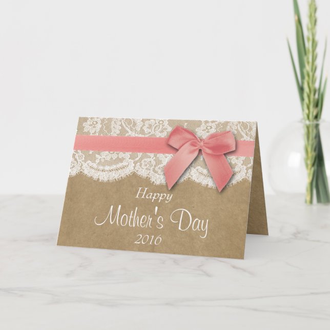 Kraft, Lace & Pink Bow Happy Mother's Day Card (Front)