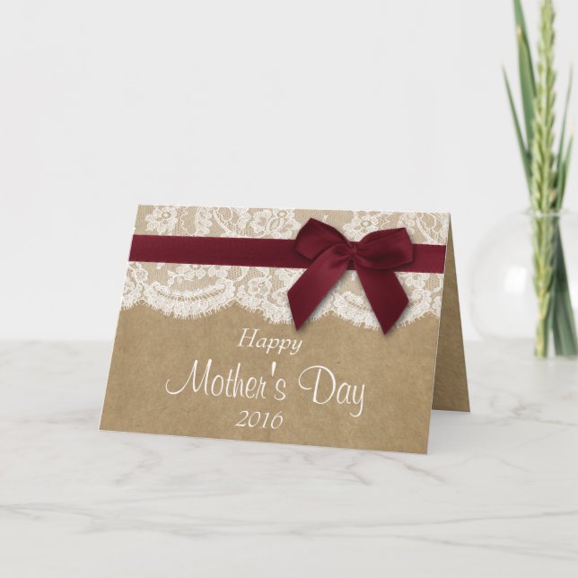 Kraft, Lace & Red Bow Happy Mother's Day Card (Front)