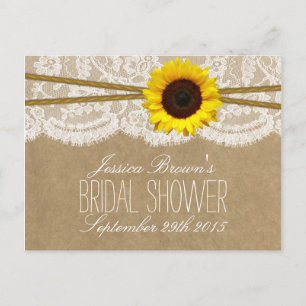 Kraft, Lace & Sunflower Bridal Shower Recipe Cards
