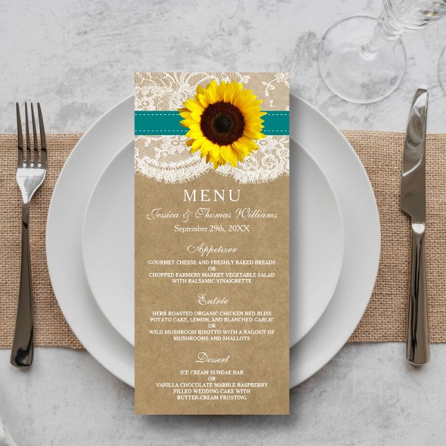 Kraft, Lace & Sunflower Wedding Menu (Creator Uploaded)