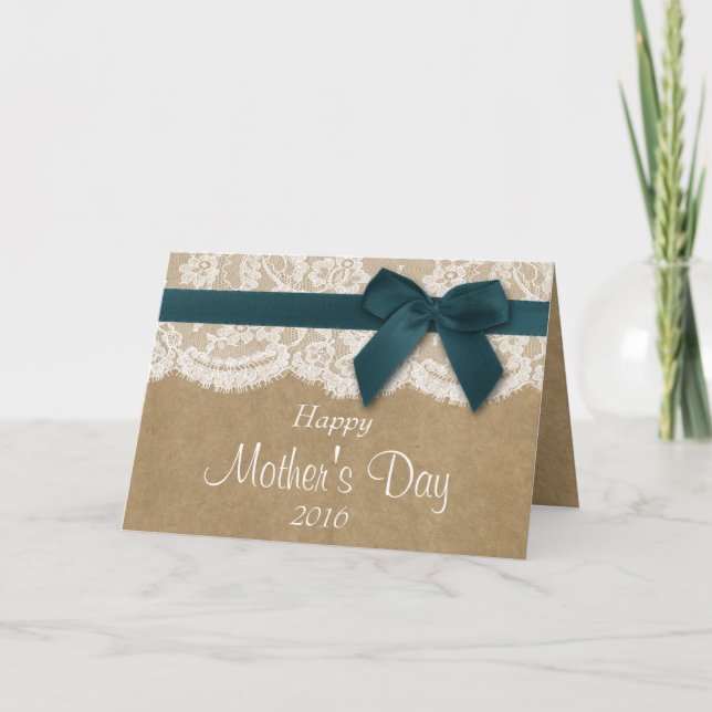 Kraft, Lace & Teal Bow Happy Mother's Day Card (Front)