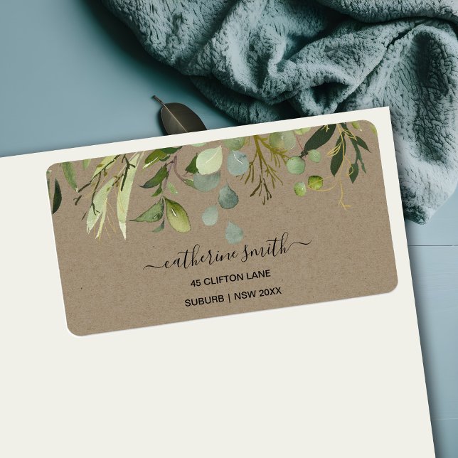 KRAFT LEAFY GREEN FOLIAGE WATERCOLOR  ADDRESS LABEL (Creator Uploaded)