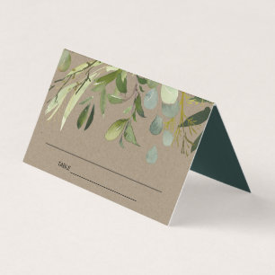 KRAFT LEAFY GREEN GOLD FOLIAGE WEDDING PLACE CARD