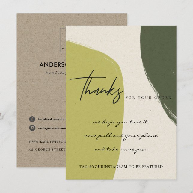 KRAFT LIME GREEN ABSTRACT CORPORATE BUSINESS LOGO THANK YOU CARD (Front/Back)