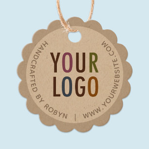 Kraft Logo Hang Tags with String Round Scalloped