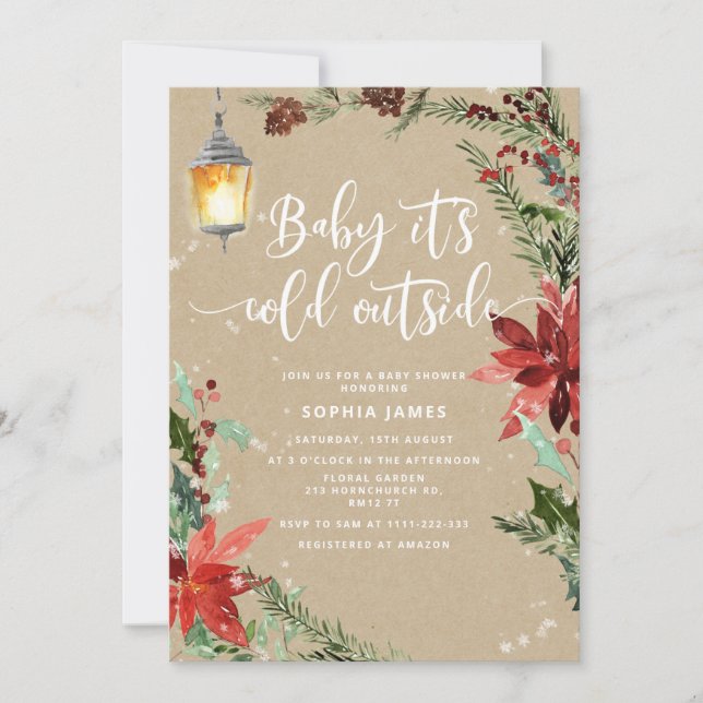 Kraft look Evergreen Baby it's cold outside Invitation (Front)