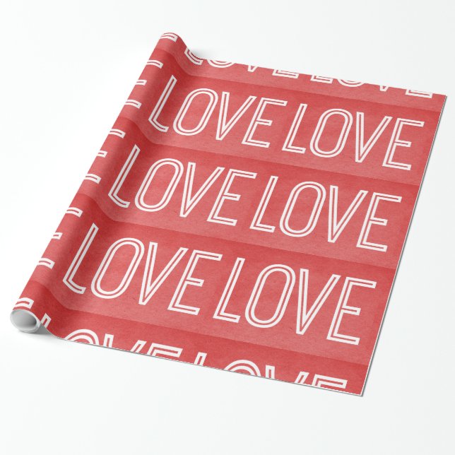 Kraft Love Wrapping Paper, Red Paper (Unrolled)