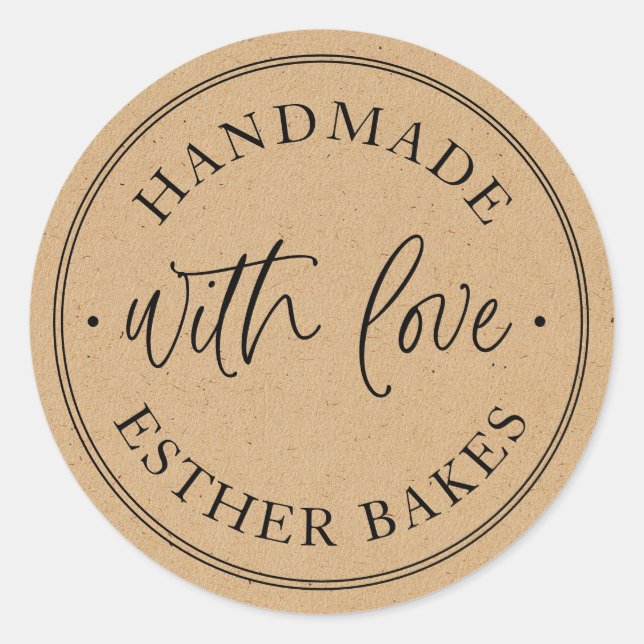 Kraft Made with Love Classic Round Sticker (Front)