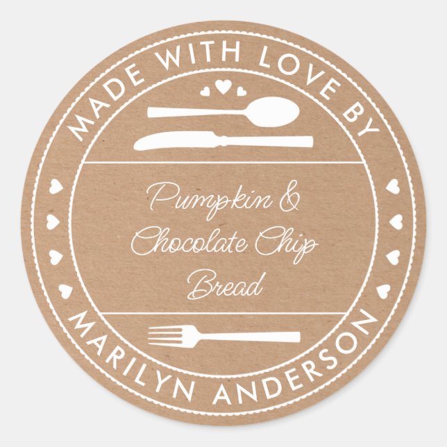 Kraft Made With Love Food Gift Classic Round Sticker (Front)