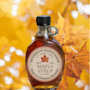 Kraft Maple Syrup Orange Leaf Terra-cotta Border Classic Round Sticker