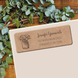 Kraft Mason Jar Rustic Floral Return Address Label