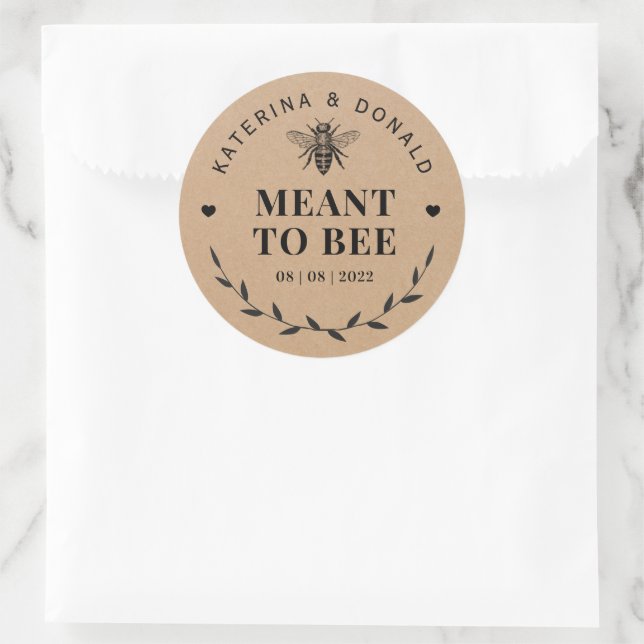 Kraft Meant to Bee Honey Rustic Wedding Classic Round Sticker (Bag)