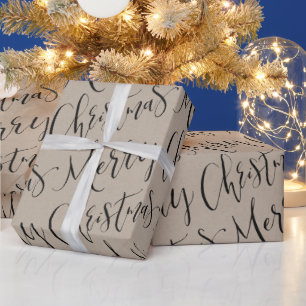 Kraft Merry Christmas Calligraphy Holiday Wrapping Paper