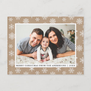 Kraft Merry Christmas Family Photo Snowflakes Postcard