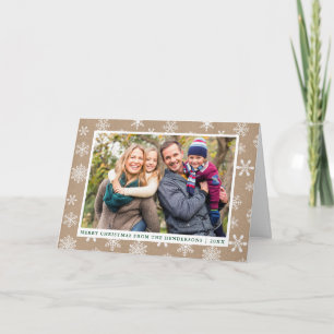 Kraft Merry Christmas Photo Snowflakes Fold Holiday Card