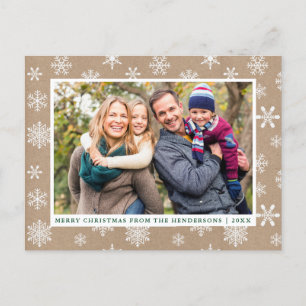 Kraft Merry Christmas Photo Snowflakes Postcard