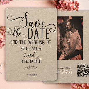 Kraft Modern Calligraphy Script Photo QR Code Save The Date